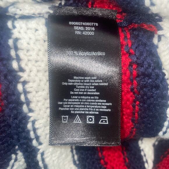 Joe Boxer Striped Long Sleeve Crew Neck Pullover Knit Sweater Navy Red White - Picture 5 of 9